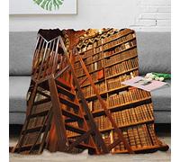 Rustic Library Bookshelf Printed Throw Blanket,Vintage Library Antique Wooden Bookcase Bookshelf Blanket Fit for Sofa Chair Bed Office Traveling Camping Gift 60x80inch(150x200cm)