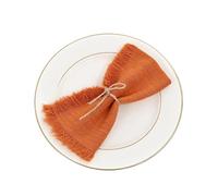 Rustic Linen Napkin 12PCS Cloth Napkins Cotton Linen Napkin Handmade with Fringe,Soft Washable Rustic Dinner Napkins for Wedding Party Dinner(Orange)
