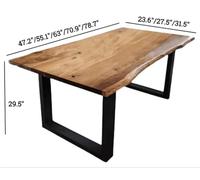 Rustic Live Edge Dining Table - Industrial Solid Wood Rectangle Kitchen Table for 2-8 Featuring Sturdy Metal Base - Perfect for Farmhouse Dining Room Decor