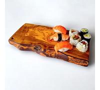 Rustic Live Edge Olive Wood Serving Board - Handmade Cheese and Charcuterie Board, Natural Cutting Board for Food Presentation and Entertaining