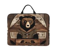 Rustic Lodge Bear 14 Inch Laptop Sleeve with Handle - Shockproof Water Resistant Protective Cover for 14" Computers, Office & Travel