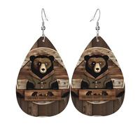 Rustic Lodge Bear Elegant Dangling Teardrop Earrings for Women, Lightweight Leather Earrings, Versatile Everyday Design
