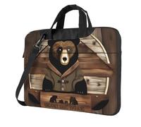 Rustic Lodge Bear Laptop Bag Portable Handbag, Safe Protective Inner Lining for Business Trip and Office Use, Black, 15.6 inch