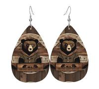 Rustic Lodge Bear Leather Earring. Stylish teardrop shape, perfect for women, and a great decorative choice for parties and holidays.