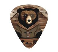 Rustic Lodge Bear Patterned Guitar Picks, 12-Piece Set, Suitable for Bass and Electric Guitar Playing, Ideal for Beginners
