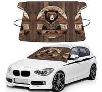 Rustic Lodge Bear Print Car Windshield Cover for ice and Snow, Front Window Protectors with Elastic Straps&Storage Bag