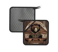 Rustic Lodge Bear Printed Square Silicone Hot Mat (7.1 inches) - Suitable for Frying Pans, Ovens, Grills, Kitchen Tables