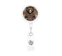 Rustic Lodge Bear Printing Retractable Badge Holder. with Clip and Keyring The Maximum Retractable Length is Approximately 55cm, with a 360° Rotating clamp.