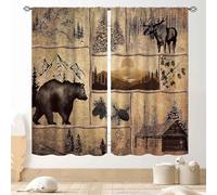Rustic Lodge Curtains, Retro Farmhouse Bear Deer Elk Moose Hunting Wild Animals Woodland Cabin Country Vintage Cottagecore Window Treatments for Bedroom Living Room Kitchen Home Decor, 42"x45" Inch