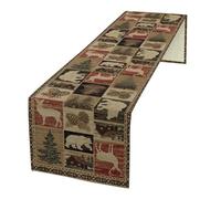 Rustic Lodge Table Runner, Vintage Bear Deer Elk Moose Cabin Country Style Linen Table Runner for Home Kitchen Dining Table Decoration,13x70 Inch