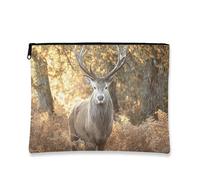Rustic Makeup Bag, Deer Forest Cosmetic Travel Pouch for Women, Portable Small Canvas Zipper Organizer, Autumn Skincare Toiletry Bag, Brown, 7x9 Inch, Animal