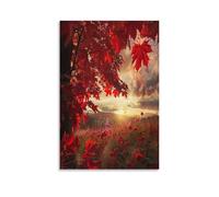 Rustic Maple Tree Canvas Wall Art, Beautiful Flowers Natural Sunset Scenery Painting Print on Textured Canvas, Wall Poster Artwork for Living Room Bedroom Office Decor Unframe 16x24inch(40x60cm)