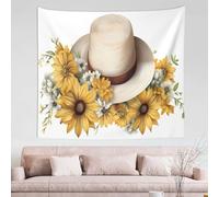 Rustic Meditation Mat White Straw Hat Minimalist Picnic Blanket for Clubs,Dorm Room,Beach,Concerts,Party Planners S
