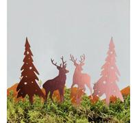 Rustic Metal Christmas Tree and Deer Outdoor Decor Set 4 Pieces for Festive Garden Decorations (4PCS)