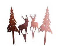 Rustic Metal Christmas Tree & Reindeer Garden Stakes Set of 4 Rust Art Deco | Set of 4 iron garden stakes with a rust finish, designed to be pushed securely into any outdoor ground for instant festive ch
