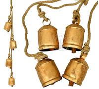 Rustic Metal Cow Bells - Vintage Hanging Jingle Chimes - Large Handmade Decorative Wall & Door Decor with Jute Rope - Antique Brass Finish