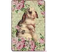 Rustic Metal Decor Vintage and Pink Floral Bunny Easter Wreath Sign Tin Signs Vintage Funny Signs Unique Home Decorations Cute Wall Decor Metal Poster for Bedroom Office Kitchen 8x12 inch