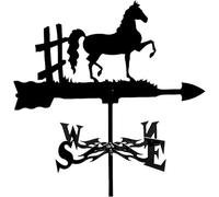 Rustic Metal Horse Weather Vane, Decorative Garden Compass Wind Direction Indicator, Black Silhouette Design with Fence Post Mount