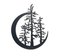 Rustic Metal Moon & Pine Tree Wall Art - Farmhouse Crescent Moon Art with Black Iron Vein Finish | Cabin Wall Sculpture for Indoor/Outdoor Christmas Decor | 14.4x11.8 Inch Metal Tree Wall Decor