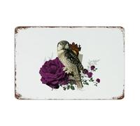 Rustic Metal Sign Halloween Owl Skeleton' Flower Floral Wall Décor Metal Plaque for Entryway Fence Front Door Abstract Rose Horror Art Poster Gift for Terrace 12x18 Inch