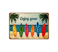 Rustic Metal Signs Enjoy Your Summer Sign Colorful Surfboards On Beach Surfing Wall Decor for Cafe Funny Retro Tin Art Poster 8x12 inch