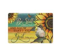 Rustic Metal Tin Sign Baby Hummingbird, Giant Sunflower, Be Still I Am God Jesus Landscape Prints, Christian Wall Art for Home Garden Living Room,Bedroom,Porch Retro Wall Decor 8x12 Inch