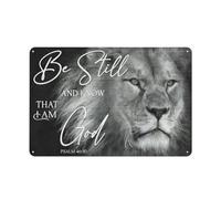 Rustic Metal Tin Sign Be Still And Know That I Am God Wall Art Print Wall Art Lion Of Judah Wall Art Picture Home Decor For Living Room Bedroom 8x12 Inch