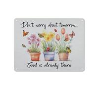 Rustic Metal Tin Sign Christian Wall Decor Poster Don't Worry About Tomorrow God is Already There Poster Wall Art for Home Living Room Bedroom Office Decor 12x16 Inch