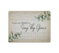 Rustic Metal Tin Sign Christian Wall Decor Poster Wall Art Sheet Music Tune My Heart to Sing Thy Grace Wall Art Posters for Home Living Room Bedroom Office Decor 12x16 Inch