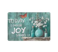 Rustic Metal Tin Sign Flower Wall Art for Bathroom, Today I Chose Joy Inspiraitional Pictures for Wall Decor, Bouquet in Vase Butterflies Pictures, Floral Prints for Home Artwork 8x12 Inch