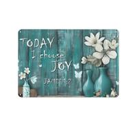 Rustic Metal Tin Sign Flower Wall Art for Bathroom, Today I Chose Joy Inspiraitional Pictures for Wall Decor, Bouquet in Vase Butterflies Pictures, Floral Prints for Bedroom 8x12 Inch