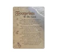 Rustic Metal Tin Sign Footprints In The Sand Wall Art, Religious Footsteps Poem Prints For Christian Home Decor, Inspirational Religious Artwork, Motivational Quotes Wall Art Living Room 12x16 Inch