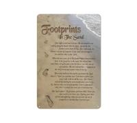Rustic Metal Tin Sign Footprints In The Sand Wall Art, Religious Footsteps Poem Prints For Christian Home Decor, Inspirational Religious Artwork, Motivational Quotes Wall Art Living Room 8x12 Inch
