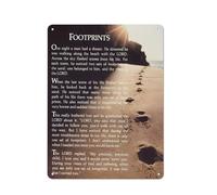 Rustic Metal Tin Sign Footprints in The Sand Wall Art, Religious Footsteps Poem Prints for Christian Home Decor, Motivational Religious Artwork, Inspirational Quotes Wall Art for Bedroom 12x16 Inch