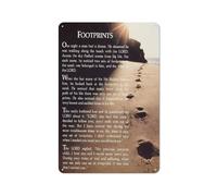 Rustic Metal Tin Sign Footprints In The Sand Wall Art, Religious Footsteps Poem Prints For Christian Home Decor, Motivational Religious Artwork, Inspirational Quotes Wall Art For Bedroom 8x12 Inch