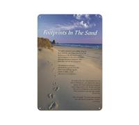 Rustic Metal Tin Sign Footprints In The Sand Wall Art, Religious Poem Pictures Prints For Christian Home Decor, Motivational Quotes Artwork, Inspirational Religious Wall Art For Bedroom 8x12 Inch