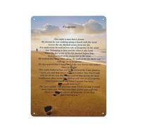 Rustic Metal Tin Sign Footprints In The Sand Wall Art, Religious Poem Prints For Christian Home Decor, Motivational Religious Artwork, Inspirational Quotes Wall Art Decor For Living Room 12x16 Inch