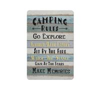 Rustic Metal Tin Sign Funny Camping Rules Quote Wall Art, Farmhouse Rustic Camping Rules Camper Signs Print Painting Artwork Rv Home Room Decor 8x12 Inch