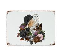 Rustic Metal Tin Sign Halloween Owl Skeleton' Flower Floral Room Decor for Men Aluminum Tin Signs for Entryway Kitchen Gate Abstract Rose Horror Art Poster Gift for House 10x14 Inch