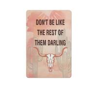 Rustic Metal Tin Sign Inspirational Quote Don't Be Like The Rest of Them Darling Wall Art,Western Boho Bull Skull Cactus Poster Print Painting Artwork for Home Girls Room Nursery Decor 8x12 Inch