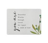 Rustic Metal Tin Sign Inspirational Watercolor Print Decor You are Beautiful Worthy Enough Loved Set Apart A Child of God Wall Painting Posters Artwork Modern Home Decoration 12x16 Inch