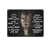 Rustic Metal Tin Sign Jesus Lion Wall Art Lion Of Judah Religious Wall Art For Christian Wall Decor, Lion And Lamb Jesus Poster Picture Wall Decor, Christian Art Jesus Painting Print 12x16 Inch