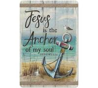 Rustic Metal Tin Sign Sailor Poster Jesus Is Anchor Of My Soul Ocean Poster Country Wall Art Farmhouse Parlor Kitchen Garden Bedroom Home Courtyard Wall Decor 8x6 Inch
