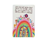 Rustic Metal Tin Sign She is Grateful to Watch Her Life Rainbow Inspirational Quotes Prints Wall Art for Teens Girls Nursery Dorm Wall Decor,Encouragements Gifts for Girls Sister Daughter 8x12 Inch