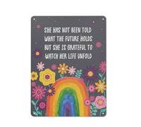 Rustic Metal Tin Sign She Is Grateful To Watch Her Lifeold Inspirational Wall Art, Colorful Flowers Rainbow Girls Motivational Motto Wall Art For Girls Sister Home Bedroom Dorm Wall Decor 12x16 Inch
