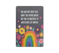 Rustic Metal Tin Sign She Is Grateful To Watch Her Lifeold Inspirational Wall Art, Colorful Flowers Rainbow Girls Motivational Motto Wall Art For Girls Sister Home Bedroom Dorm Wall Decor 8x12 Inch