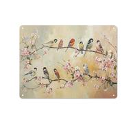 Rustic Metal Tin Sign Spring Flowers Wall Art Birds On Tree Branches Pictures Wall Decor Large Master Over Above Bed Prints Artwork Oil Paintings Home Office Decorations For Living Room 12x16 Inch