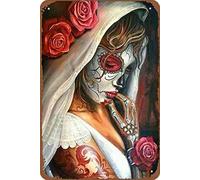 Rustic Metal Tin Sign Sugar Skull Beauty Retro Art Wall Decor Antique Tin Sign Vintage Advertising Metal Tin Sign Farmhouse Coffee Shop Street Garden Garage Door Shop Metal Signs 8x12 Inch
