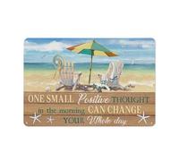 Rustic Metal Tin Sign Summer Vibe, Blue Ocean, Cute Chair, One Small Positive Thought Jesus Landscape Prints, Christian Wall Art for Bathroom Kitchen Home Decoration 8x12 Inch