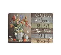 Rustic Metal Tin Sign Tulip, Daisy Flower, Pomegranate, White Butterfly, Grateful, Love Jesus Landscape Prints, Christian Wall Art for Bathroom Kitchen Home Decoration 8x12 Inch